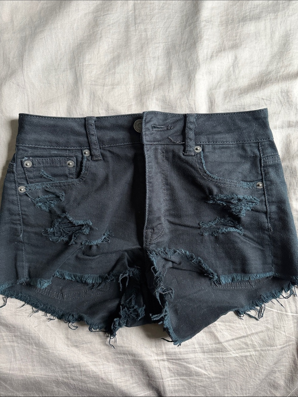American Eagle Outfitters Black Distressed Denim Cutoff Shorts